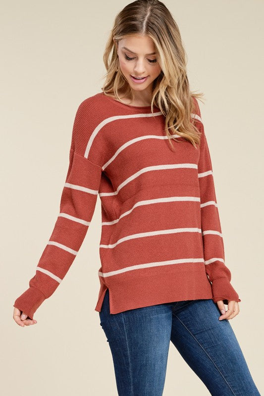 Emmy Striped Sweater in Rust