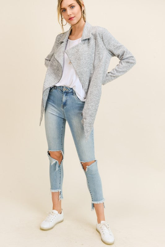 Annabelle Knit Moto Jacket in Grey