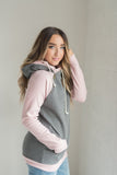 Quilted Charcoal and Pink Double Hoodie