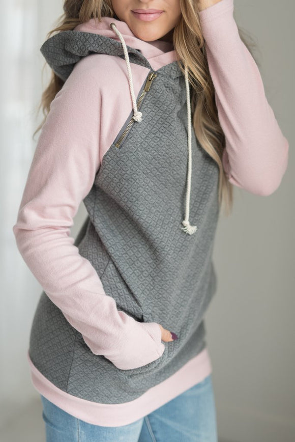Quilted Charcoal and Pink Double Hoodie