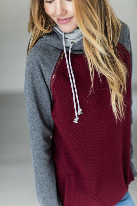 Quilted Maroon Double Hoodie
