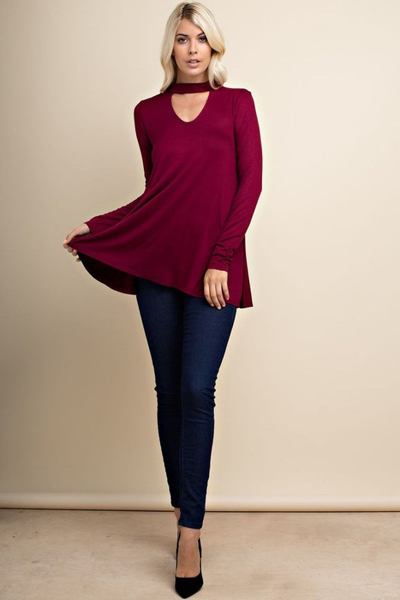 Cut Out Neck Long Sleeve Top // More Color Options